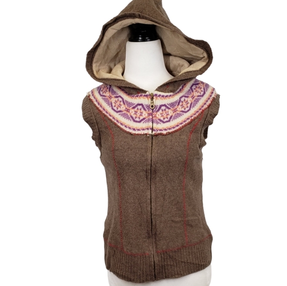 Free People Jackets & Blazers - Free People Lambswool Angora Nylon Fair Isle Hooded Vest Size Small